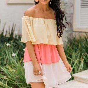 NWOT! Pink Lily Off Shoulder ruffle mini dress